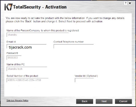 k7 antivirus activation serial number